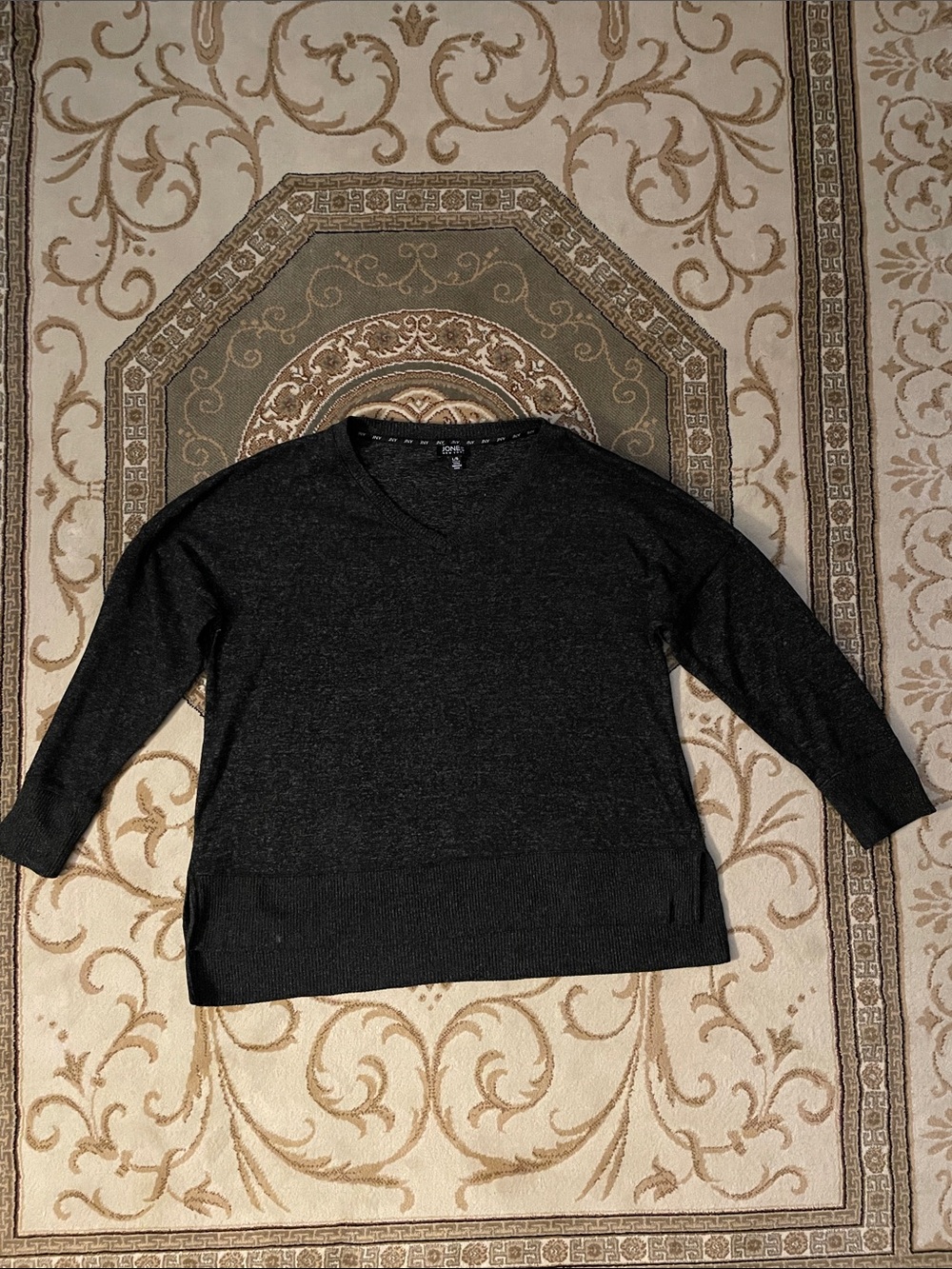 Jones New York Black Ribbed Knit Top